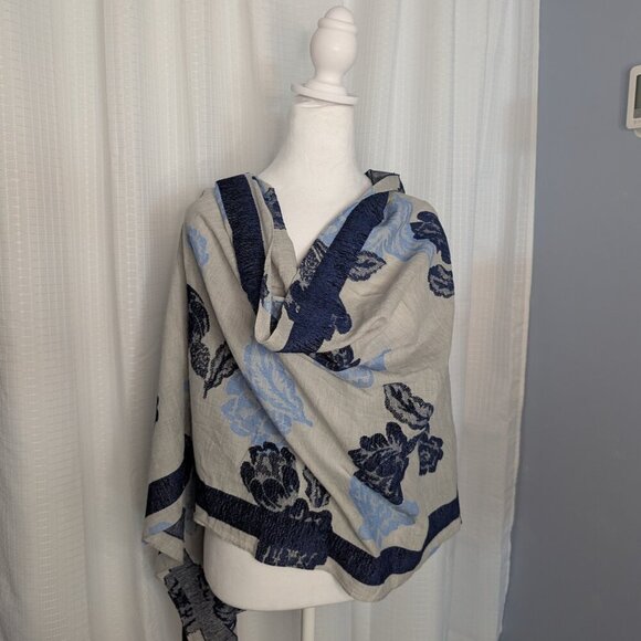 Talbot's Cotton Blend Scarf/Wrap Light Blue, Navy and Gray 26.5"X 72" - Picture 4 of 4